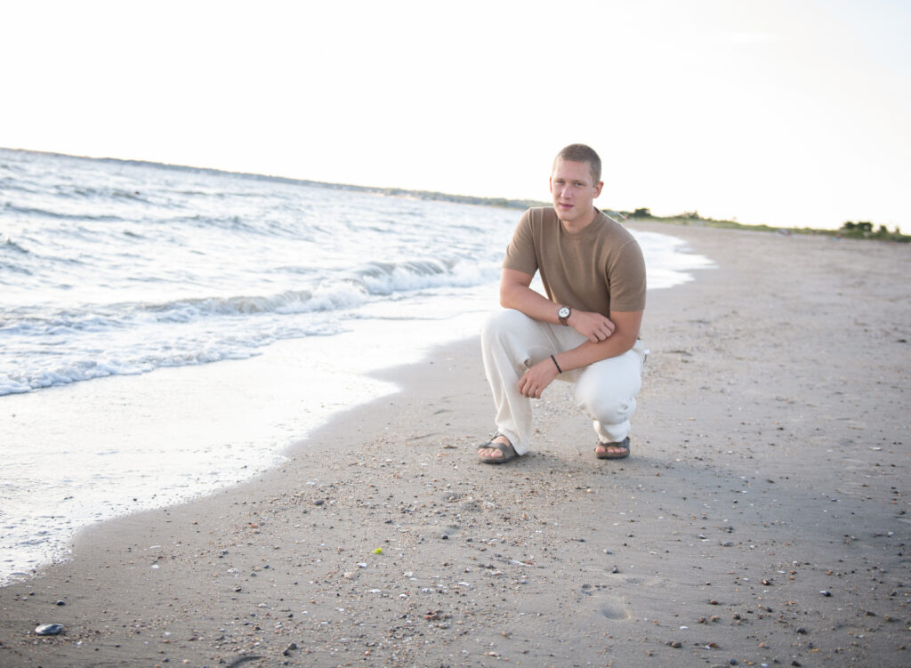 Senior photo along the shoreline at Meigs Point, Hammonasset Beach State Park, Madison CT”