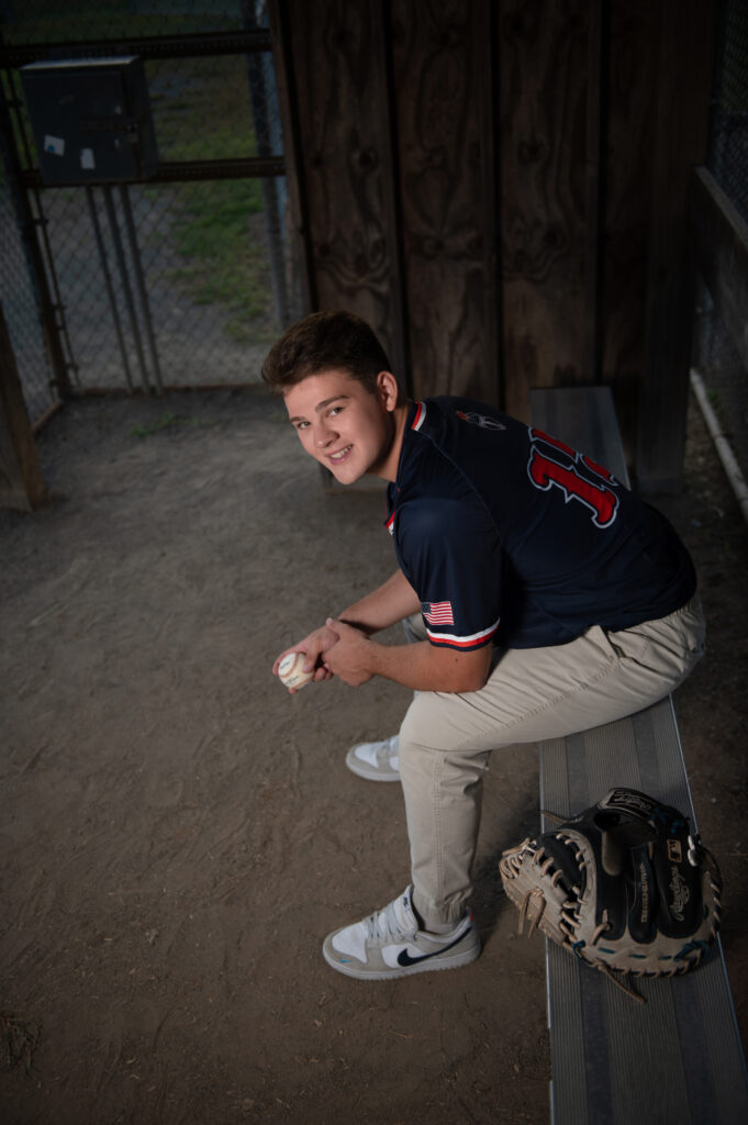 Senior photography session at high school baseball field, Wallingford, CT,