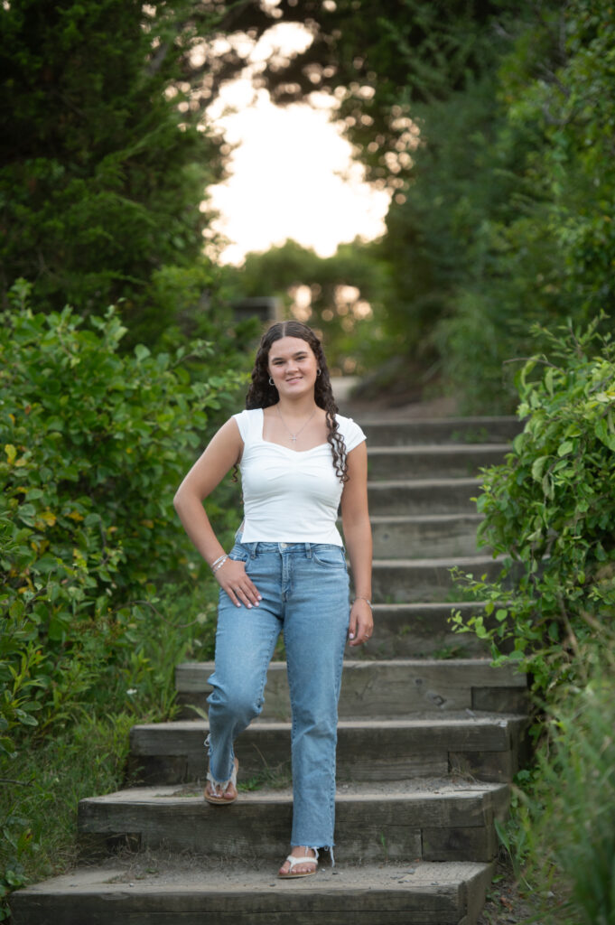 Senior session on the path  at Meigs Point, Hammonasset Beach State Park, Madison CT